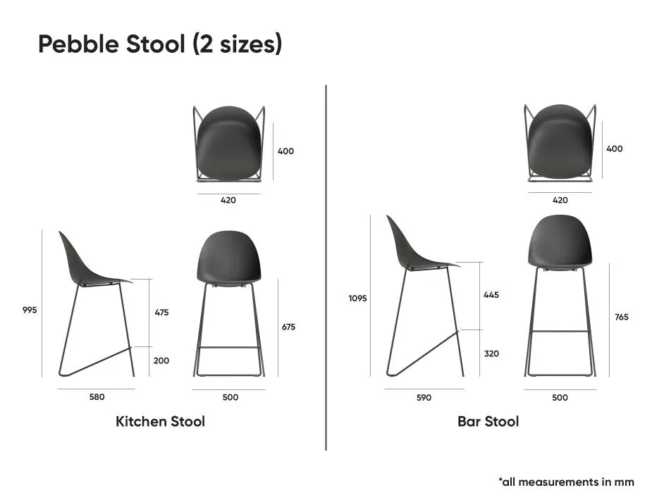 Modern Pebble Black Counter Stool with Shell Seat - 75cm Height