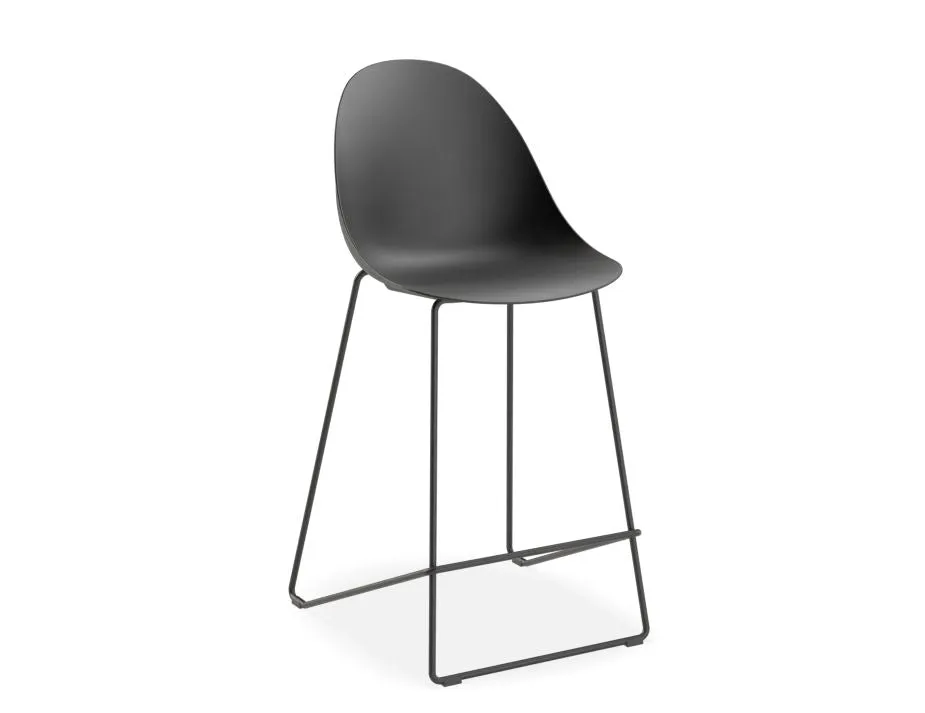 Modern Pebble Black Counter Stool with Shell Seat - 75cm Height
