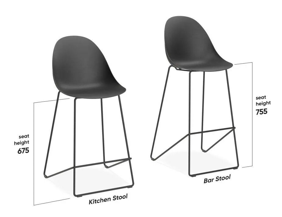 Modern Pebble Black Counter Stool with Shell Seat - 75cm Height