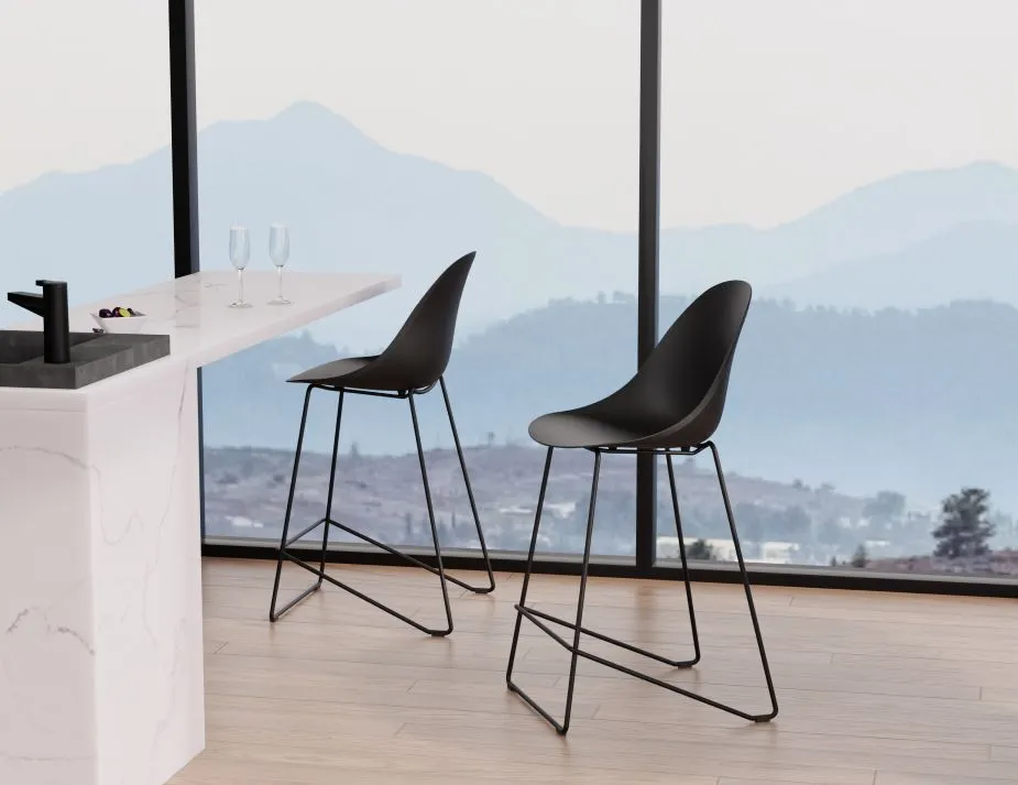 Modern Pebble Black Counter Stool with Shell Seat - 75cm Height