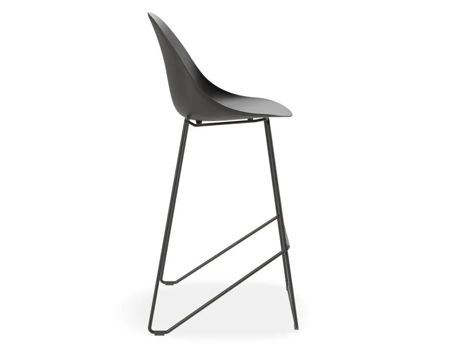 Modern Pebble Black Counter Stool with Shell Seat - 75cm Height