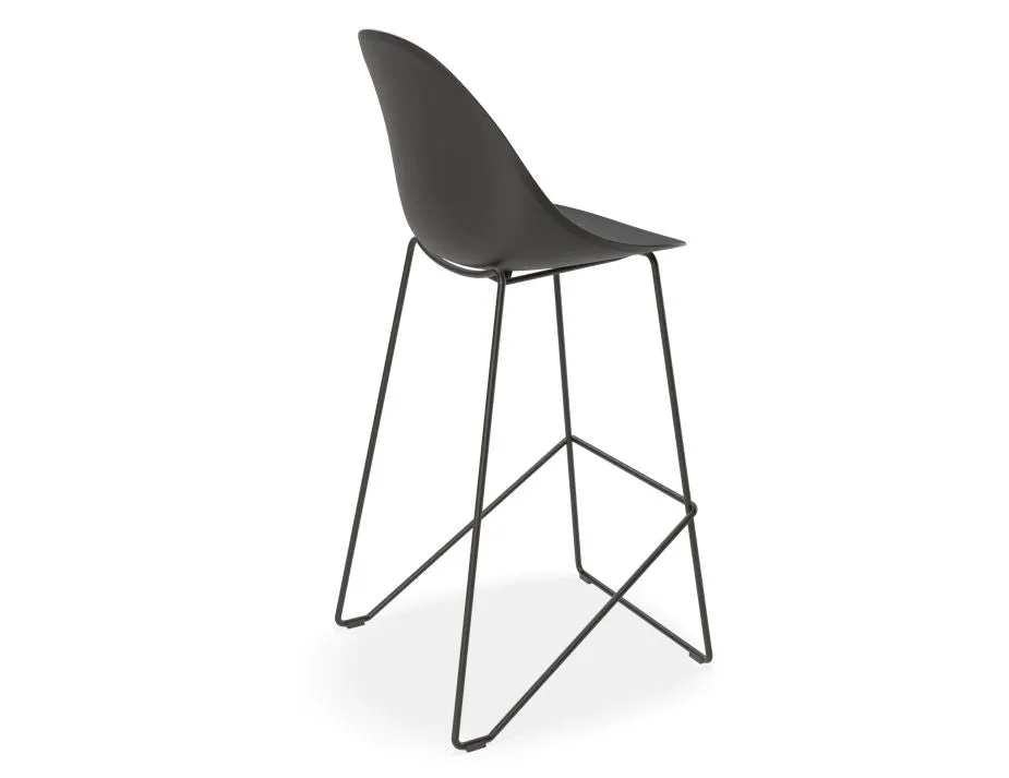 Modern Pebble Black Counter Stool with Shell Seat - 75cm Height