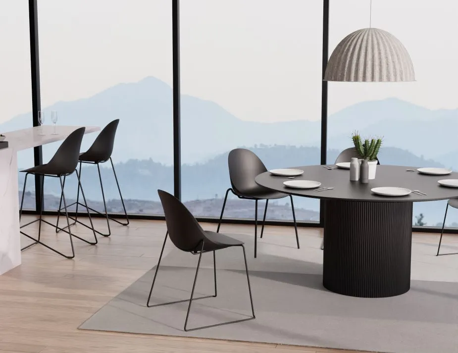 Modern Pebble Black Counter Stool with Shell Seat - 75cm Height