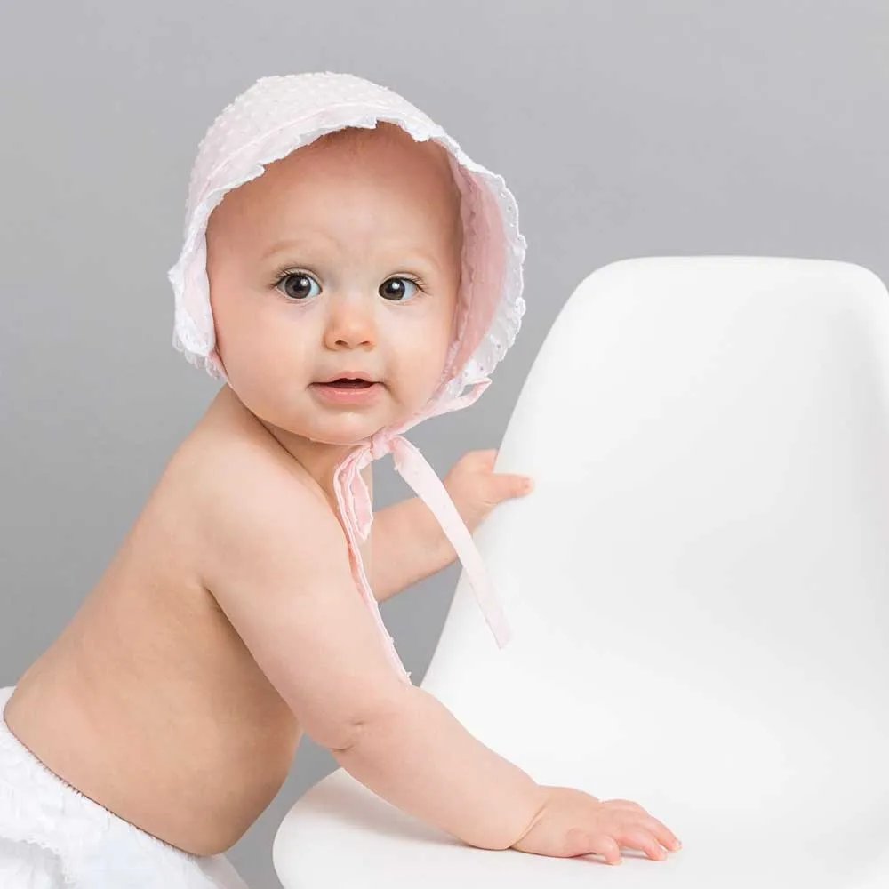 Pink Clip Dot Bonnet for Infants & Toddlers