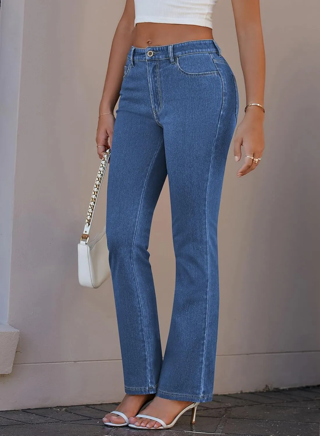 Pink Queen Women Bootcut Jeans High Waisted Stretchy Curvy Denim Trouser Pant