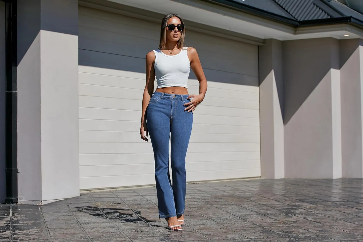 Pink Queen Women Bootcut Jeans High Waisted Stretchy Curvy Denim Trouser Pant