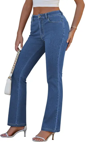 Pink Queen Women Bootcut Jeans High Waisted Stretchy Curvy Denim Trouser Pant