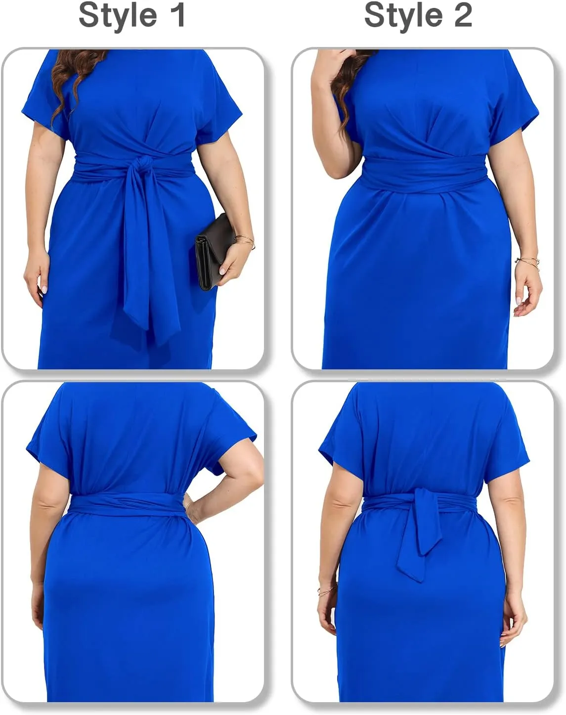 Pinup Fashion Plus Size Dresses for Women Wedding Guest Short Sleeve Tie Front Waist Belted Pencil Work Knee Dress