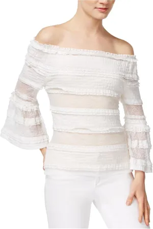 Rachel Roy Womens Ruffled Off The Shoulder Blouse, White, X-Small