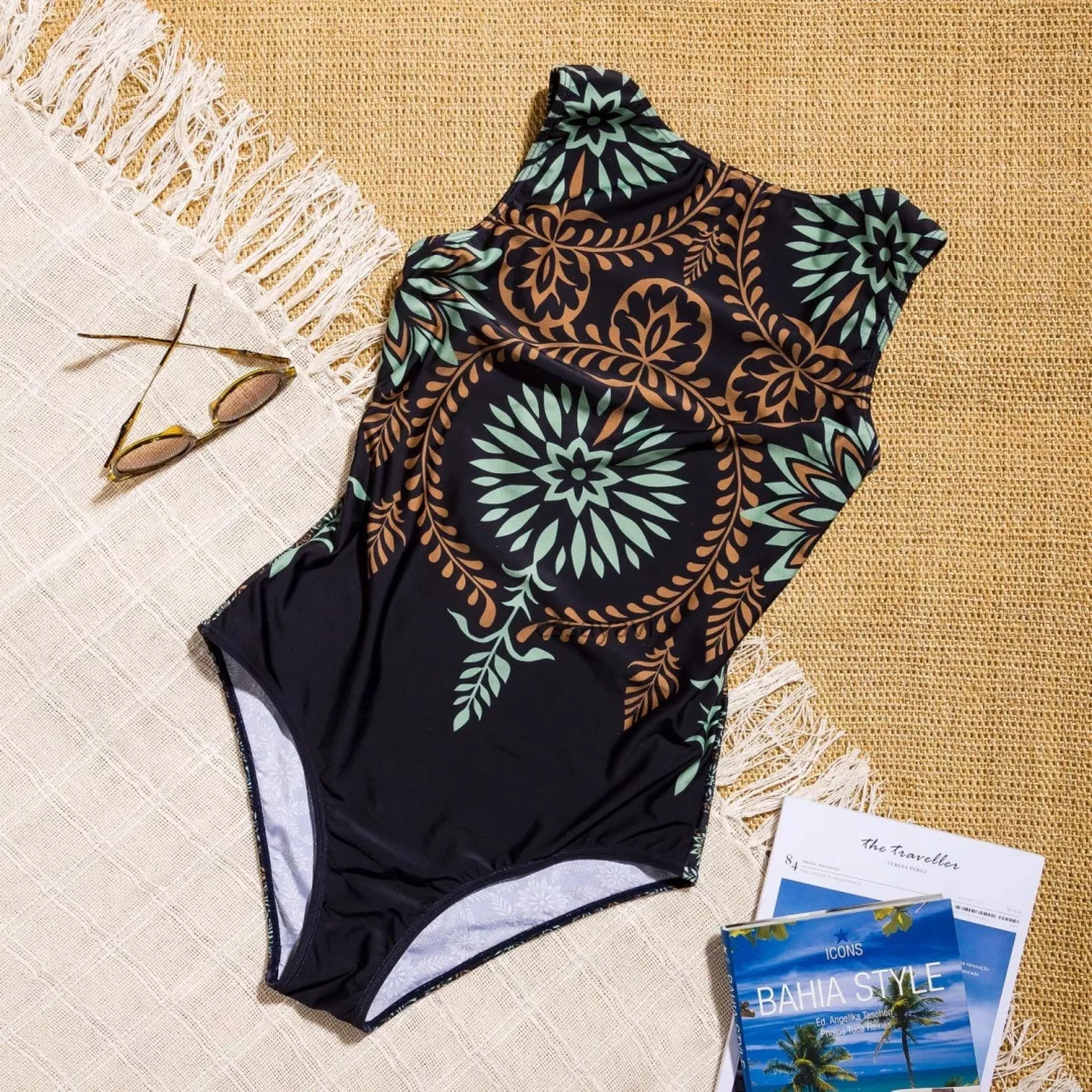 Retro print one-piece women swimsuit Sexy stretch female bodysuit