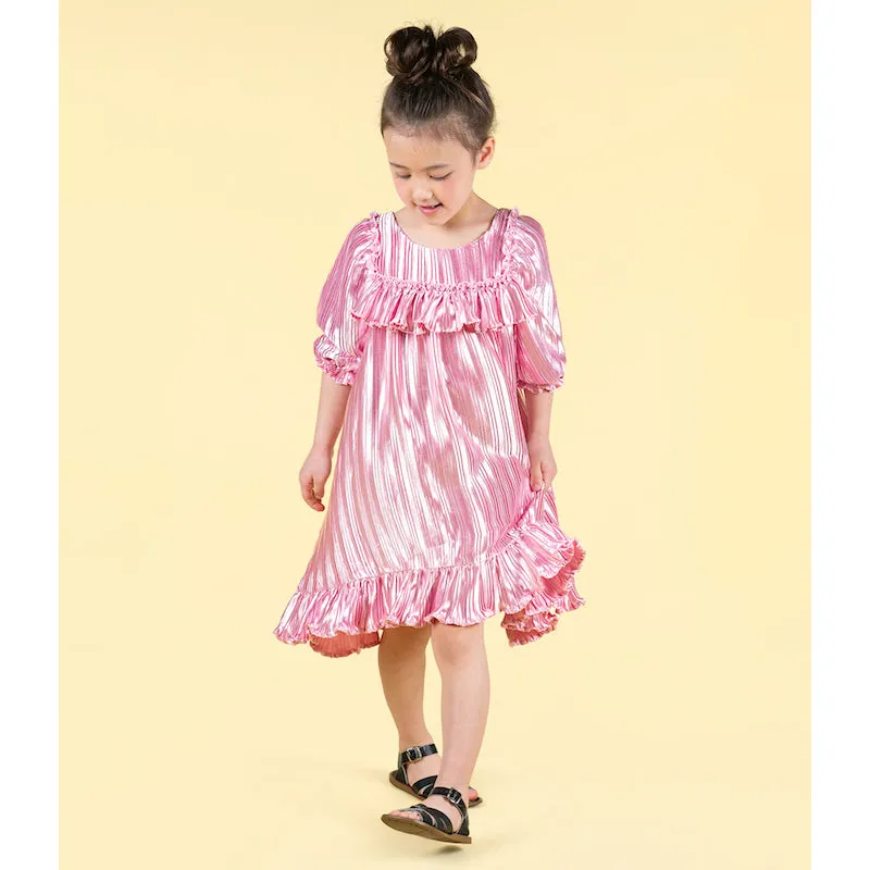 Rock Your Kid Pink Pleated Metallic Dress