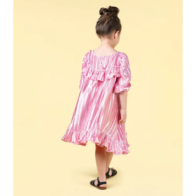 Rock Your Kid Pink Pleated Metallic Dress