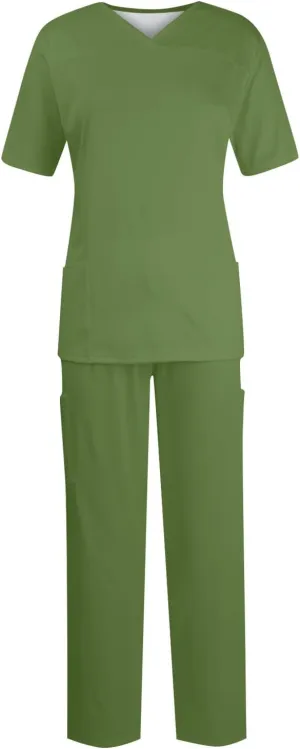 Scrubs for Women Set Nursing Uniforms Set V-Neck Scrub Tops with Pockets & Cargo Pant Top & Tapered Leg Jogger Pants