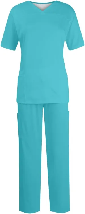 Scrubs for Women Set Nursing Uniforms Set V-Neck Scrub Tops with Pockets & Cargo Pant Top & Tapered Leg Jogger Pants