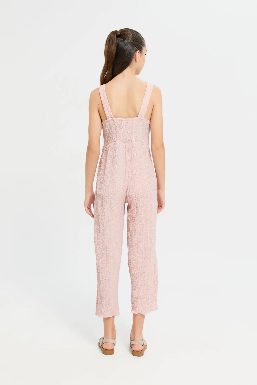 Senior Girls Pink Textured Jumpsuit