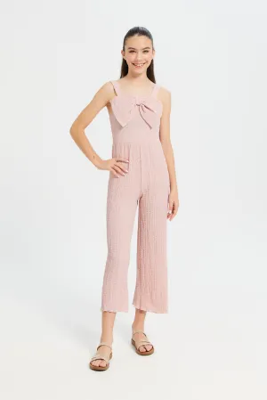 Senior Girls Pink Textured Jumpsuit