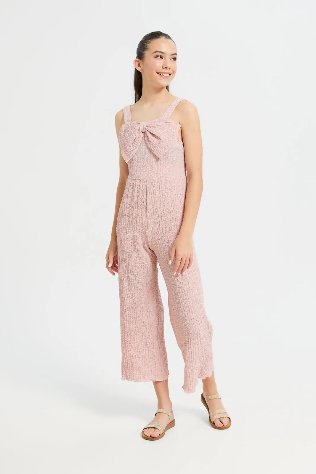 Senior Girls Pink Textured Jumpsuit