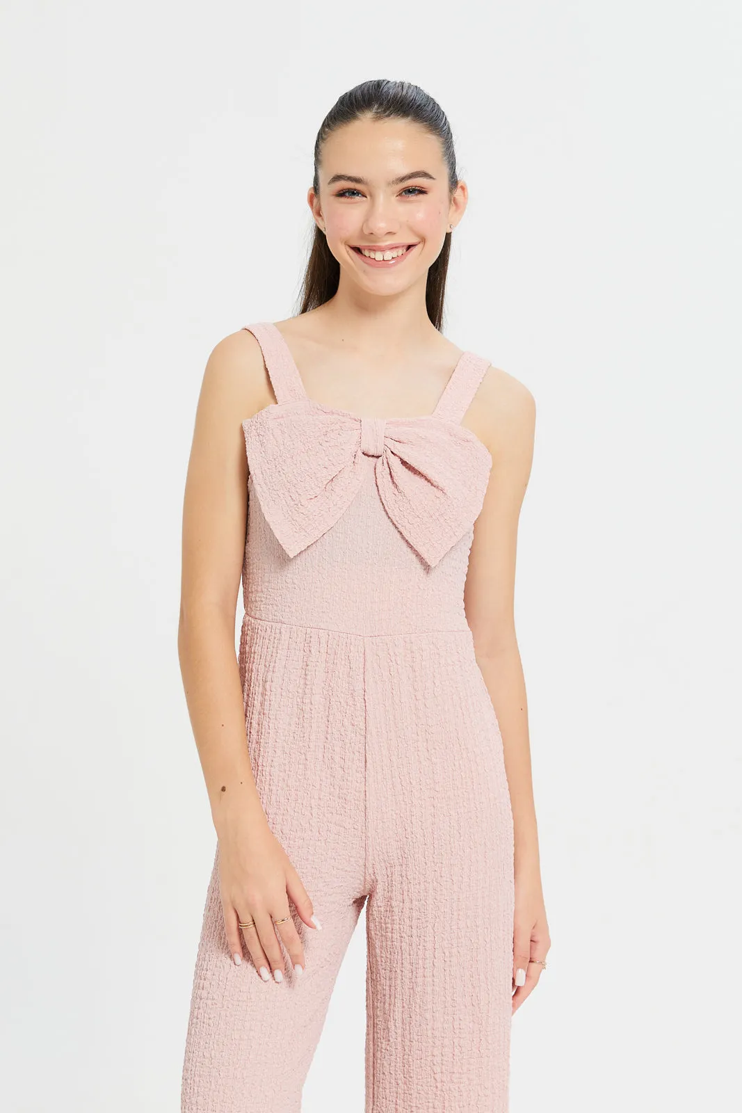 Senior Girls Pink Textured Jumpsuit