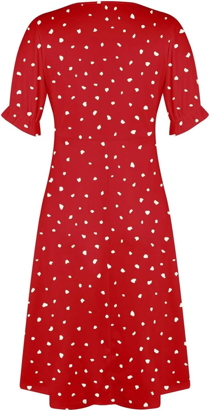 Shift Dresses for Women Faux Wrap Irregular Hem Boho Midi-Dress Elegant Summer 2024