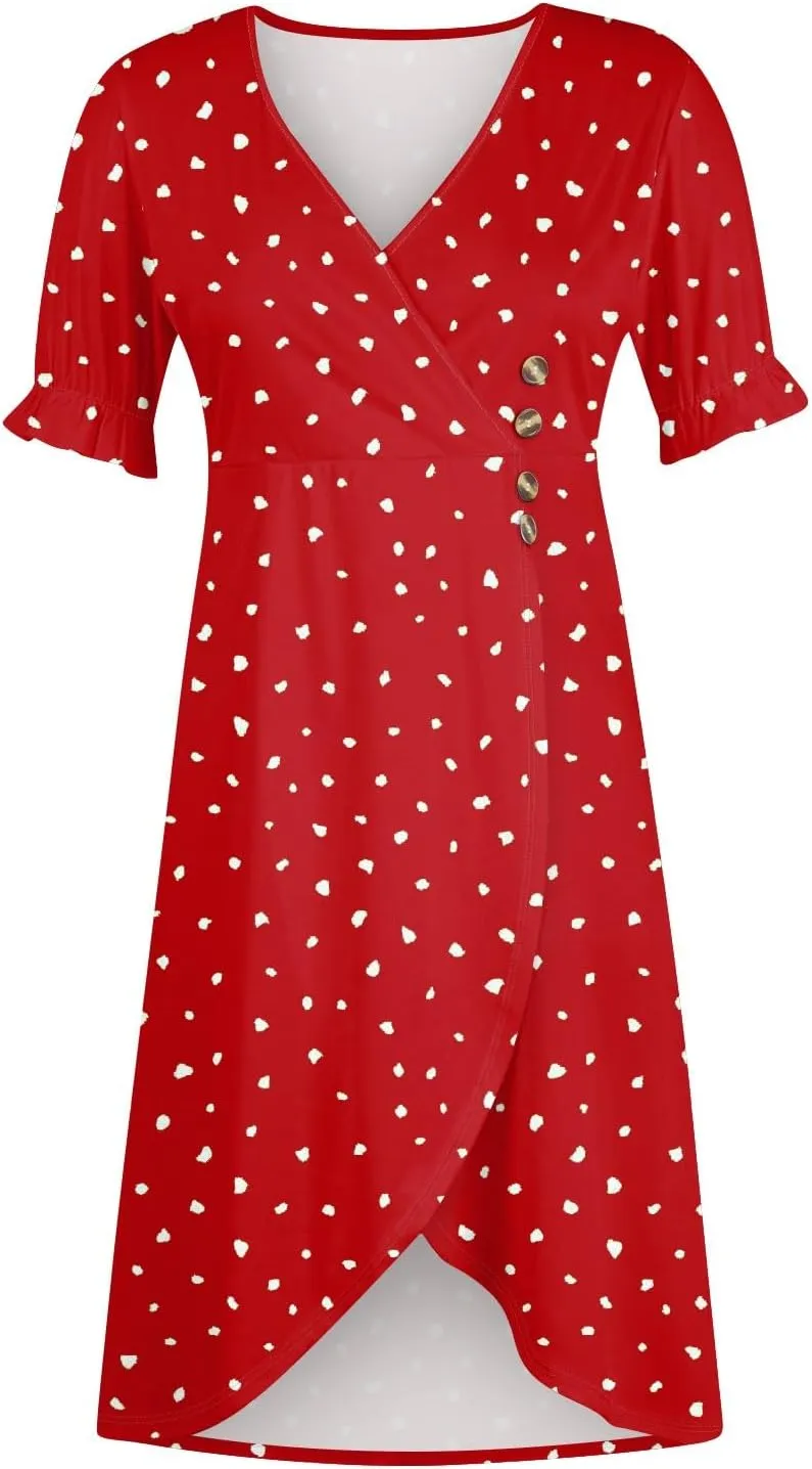 Shift Dresses for Women Faux Wrap Irregular Hem Boho Midi-Dress Elegant Summer 2024