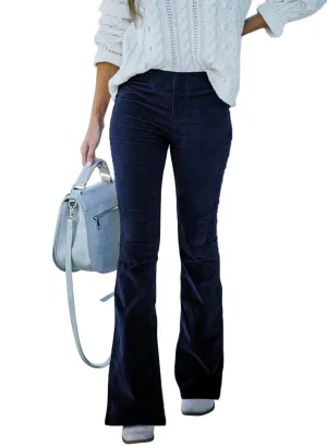 Sidefeel Women's Corduroy Flare Pants Elastic Waist Bell Bottom Trousers X-Large Blue