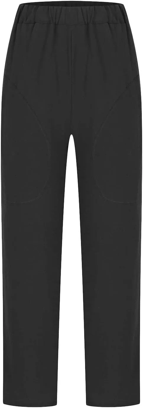 SMIDOW Womens Cotton Linen High Waist Pants Plus Size Casual Elastic Straight Leg Cropped Pant Trousers with Pockets