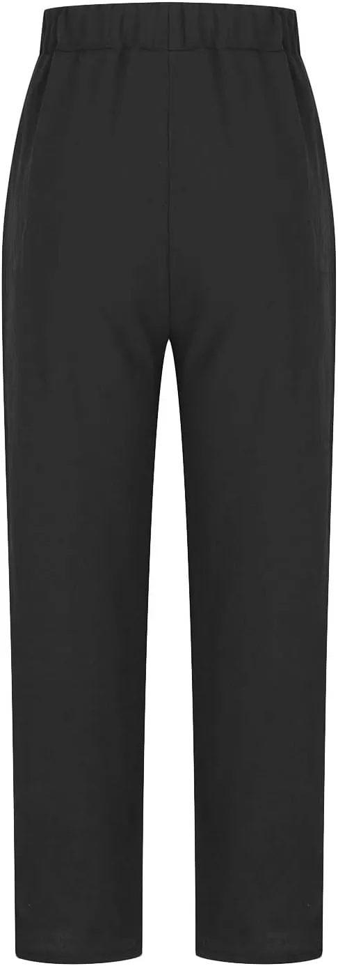 SMIDOW Womens Cotton Linen High Waist Pants Plus Size Casual Elastic Straight Leg Cropped Pant Trousers with Pockets