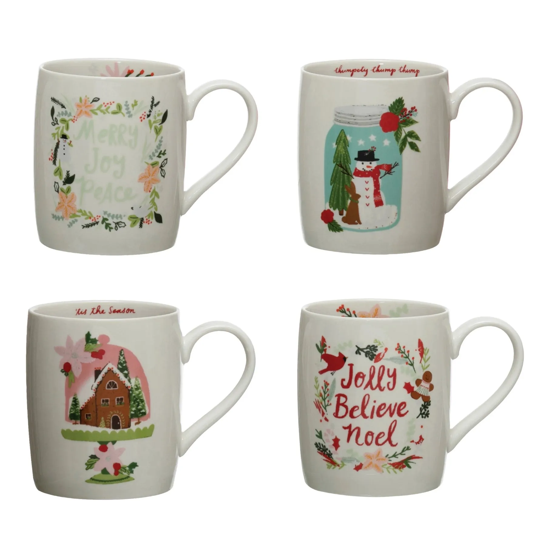 Stoneware Mug with Holiday Pattern, 4 Styles