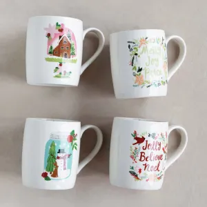 Stoneware Mug with Holiday Pattern, 4 Styles