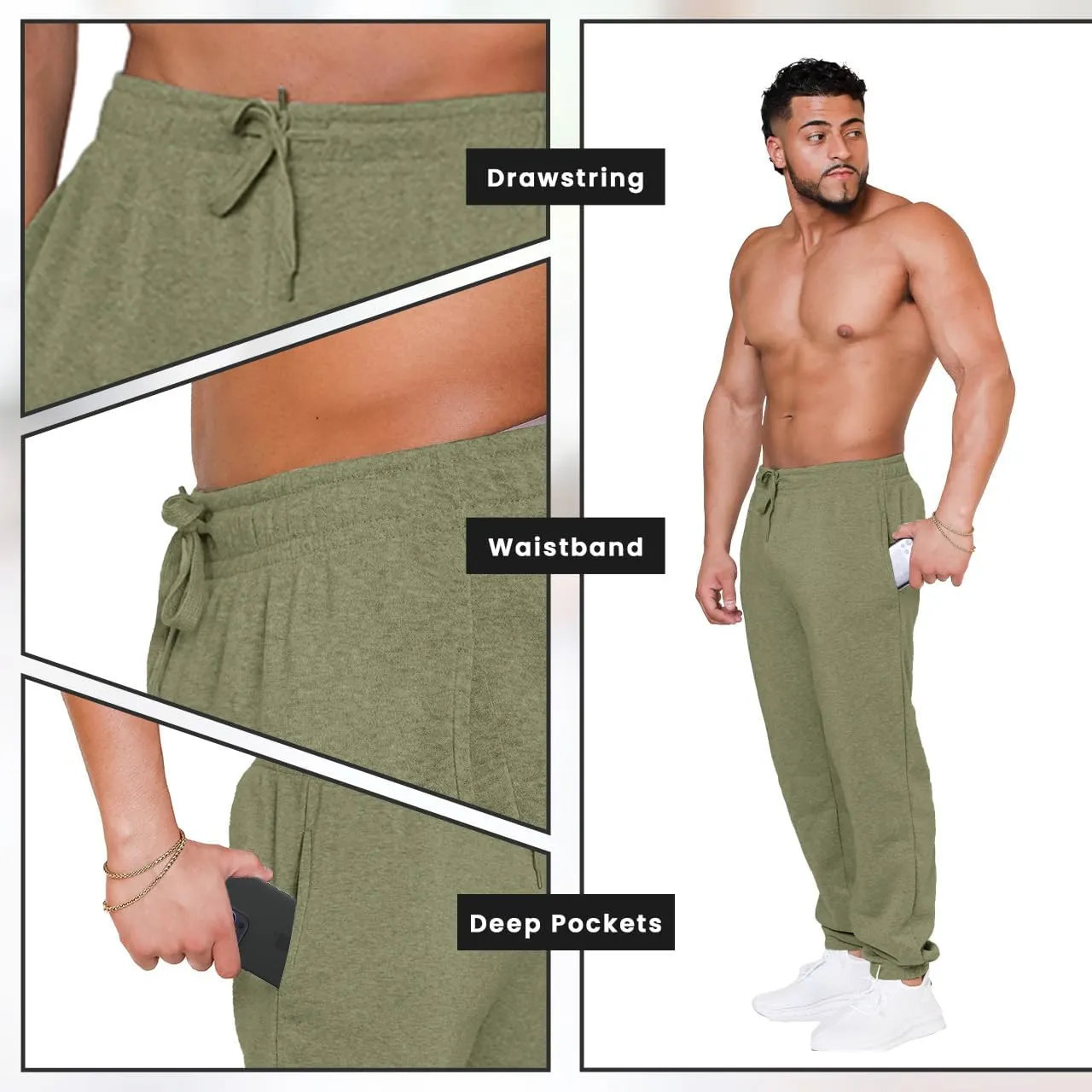 UNIQUE STYLES ASFOOR Elastic Bottom Baggy Sweatpants for Men, Workout Fleece Sweat Pants with Pockets