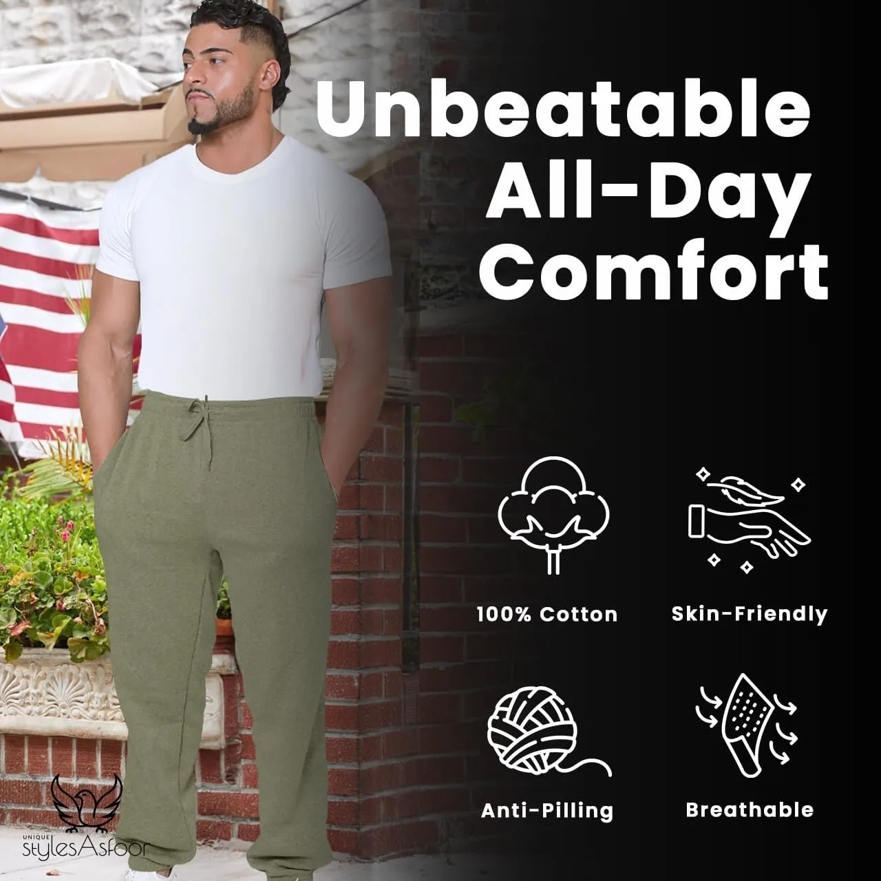 UNIQUE STYLES ASFOOR Elastic Bottom Baggy Sweatpants for Men, Workout Fleece Sweat Pants with Pockets