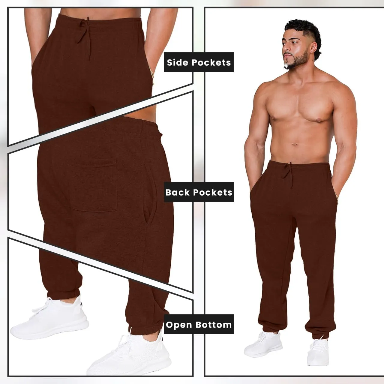 UNIQUE STYLES ASFOOR Elastic Bottom Baggy Sweatpants for Men, Workout Fleece Sweat Pants with Pockets