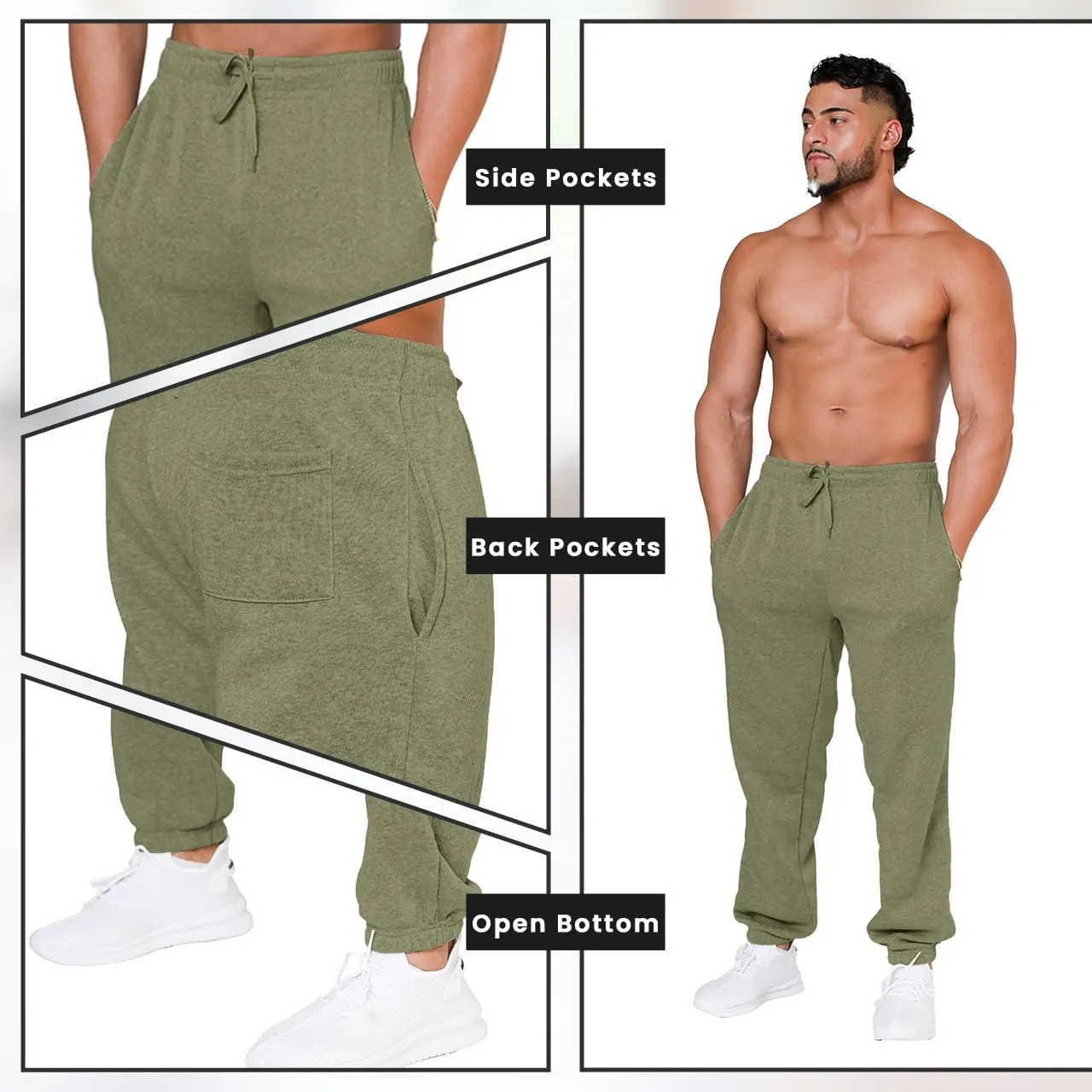 UNIQUE STYLES ASFOOR Elastic Bottom Baggy Sweatpants for Men, Workout Fleece Sweat Pants with Pockets
