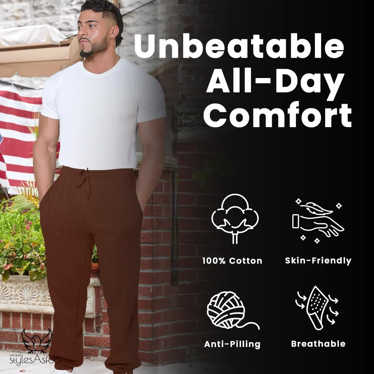 UNIQUE STYLES ASFOOR Elastic Bottom Baggy Sweatpants for Men, Workout Fleece Sweat Pants with Pockets