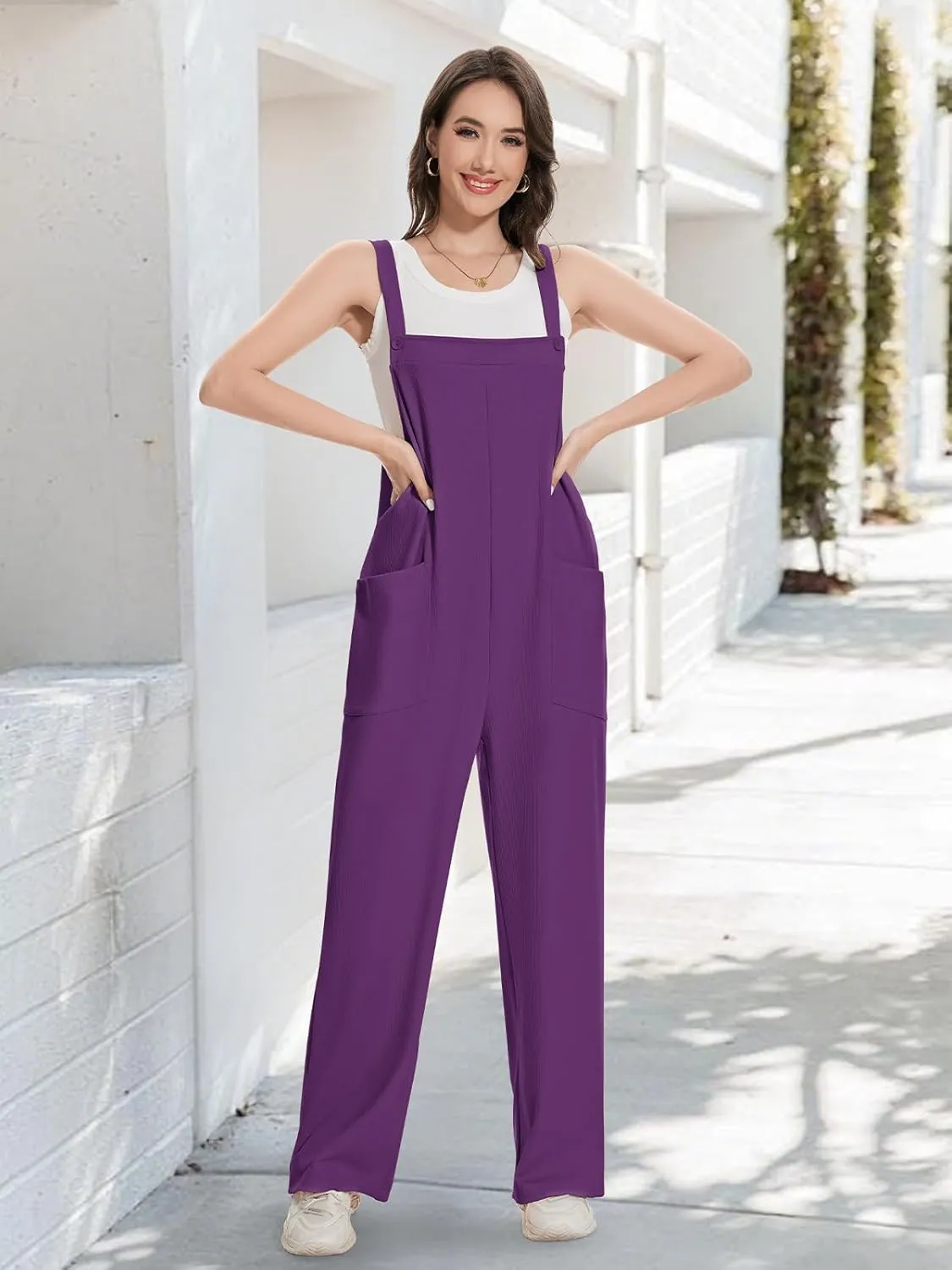 VUTRU Overalls for Women Loose Fit Bib Casual Jumpsuits Wide Leg Corduroy Baggy Jumpers Adjustable Button Straps