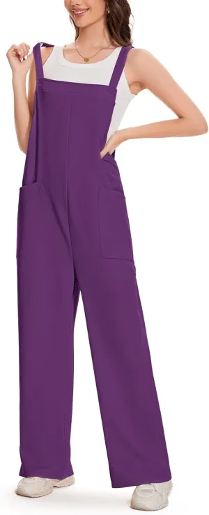 VUTRU Overalls for Women Loose Fit Bib Casual Jumpsuits Wide Leg Corduroy Baggy Jumpers Adjustable Button Straps
