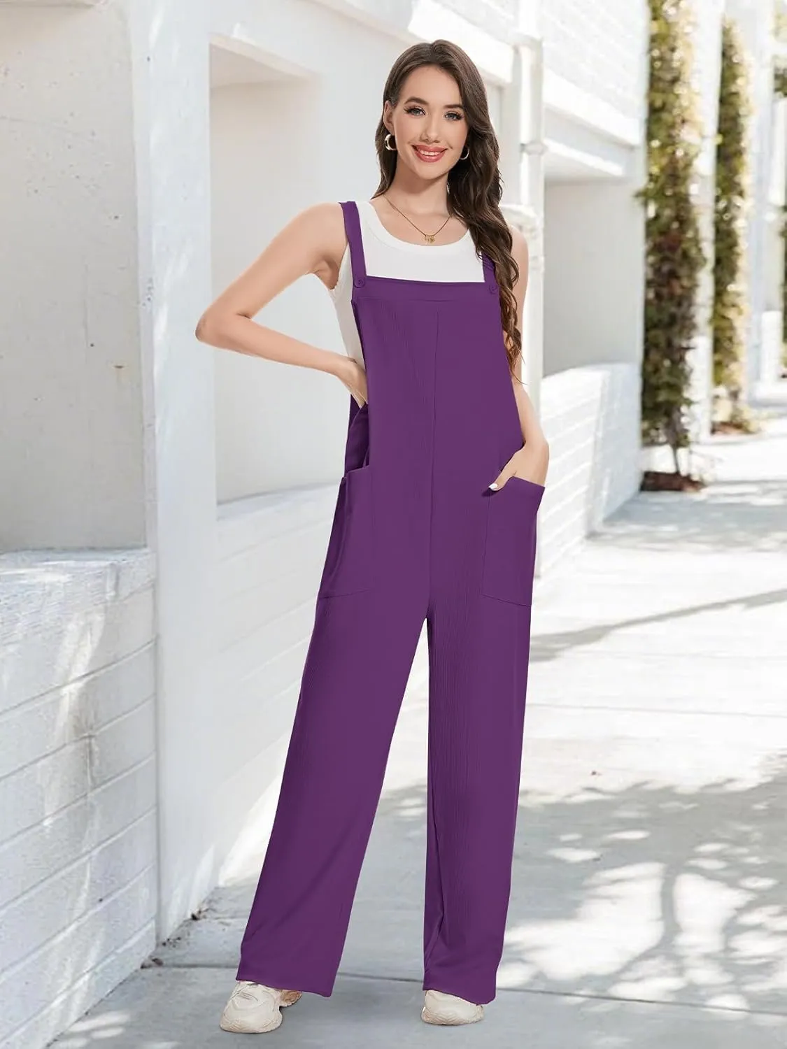 VUTRU Overalls for Women Loose Fit Bib Casual Jumpsuits Wide Leg Corduroy Baggy Jumpers Adjustable Button Straps