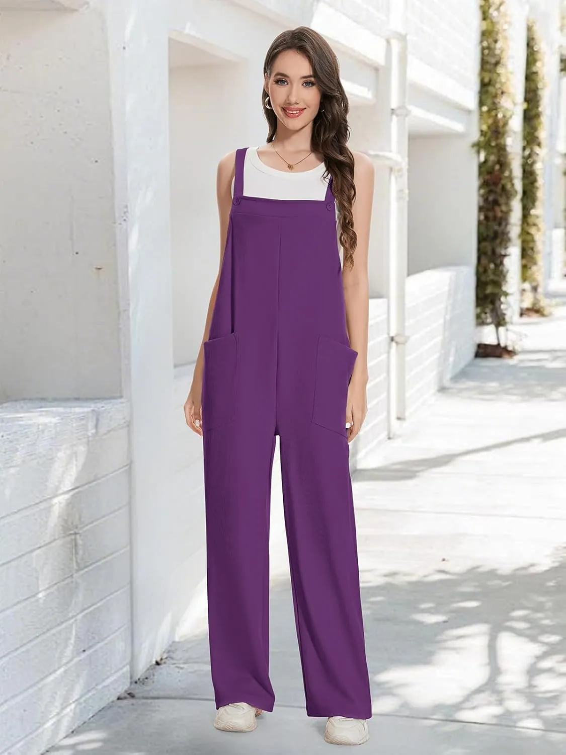 VUTRU Overalls for Women Loose Fit Bib Casual Jumpsuits Wide Leg Corduroy Baggy Jumpers Adjustable Button Straps