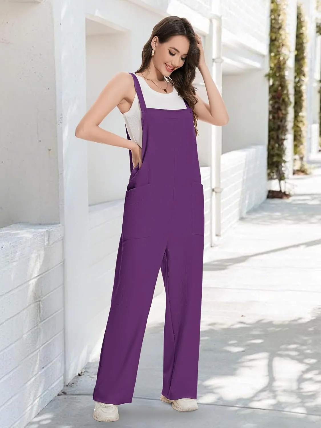 VUTRU Overalls for Women Loose Fit Bib Casual Jumpsuits Wide Leg Corduroy Baggy Jumpers Adjustable Button Straps