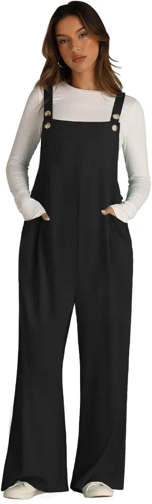 Wide Leg Overalls For Women Loose Fit Waffle Knit Jumpsuit Rompers 2025 Sleeveless Outfits