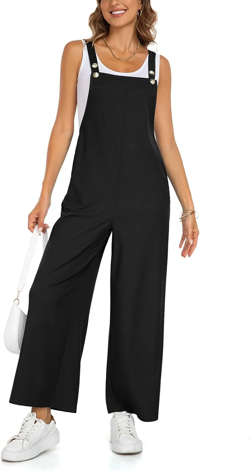Wide Leg Overalls For Women Loose Fit Waffle Knit Jumpsuit Rompers 2025 Sleeveless Outfits